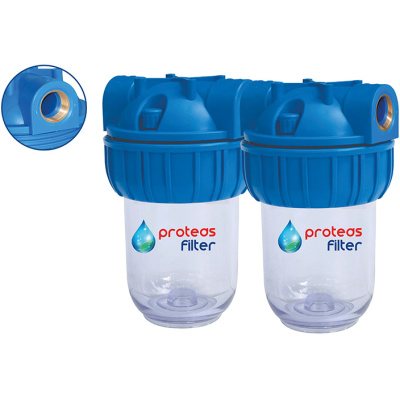 Διπλή φιλτροθήκη κεντρικής παροχής STRONG διάφανη 5″ – 3/4″ – σκέτη